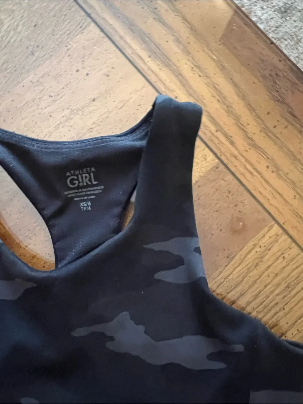 Athleta Girls Black & Charcoal Camo Racerback Swim Top